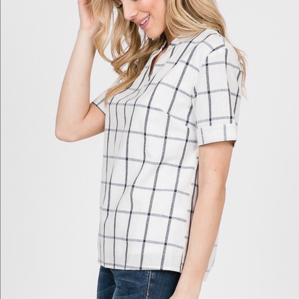 Checkered Linen Top
